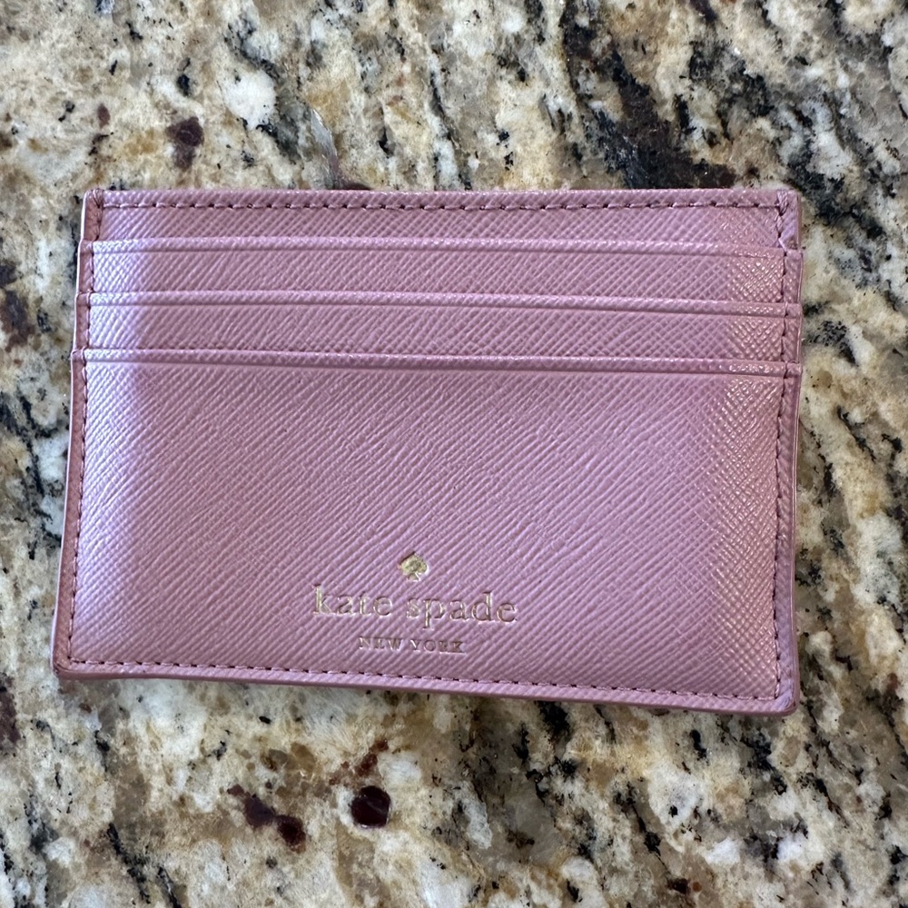 Kate Spade card holder in glittery dusty peony pink color. - Picture 3 of 7